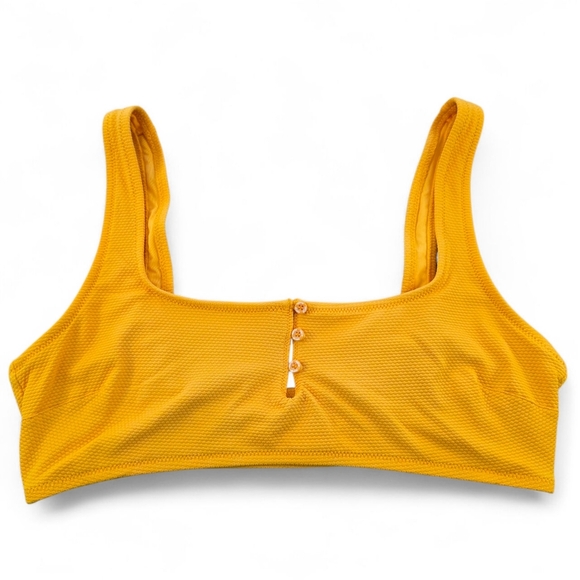 Aerie Scoop Button Front Textured Bikini Top XL Yellow Honeycomb Knit - Picture 1 of 6
